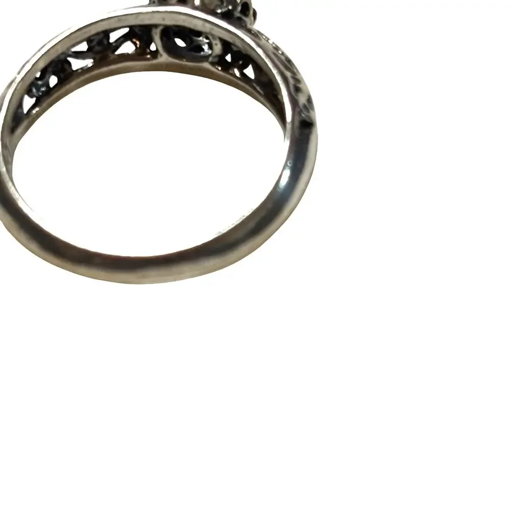 CZ round Solitaire Cut Out Band Sterling Silver Ring Size 7